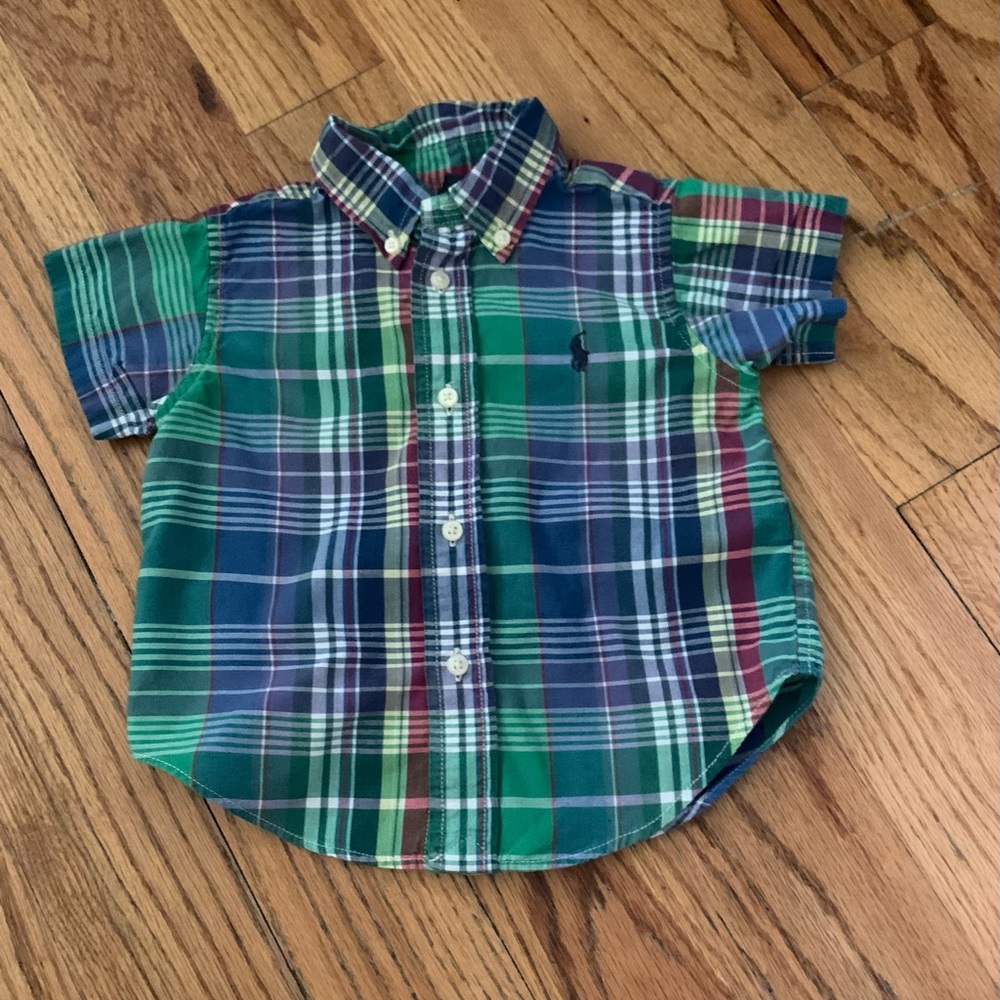 Ralph Lauren Plaid Short Sleeve Button Down Dress Shirt -EUC